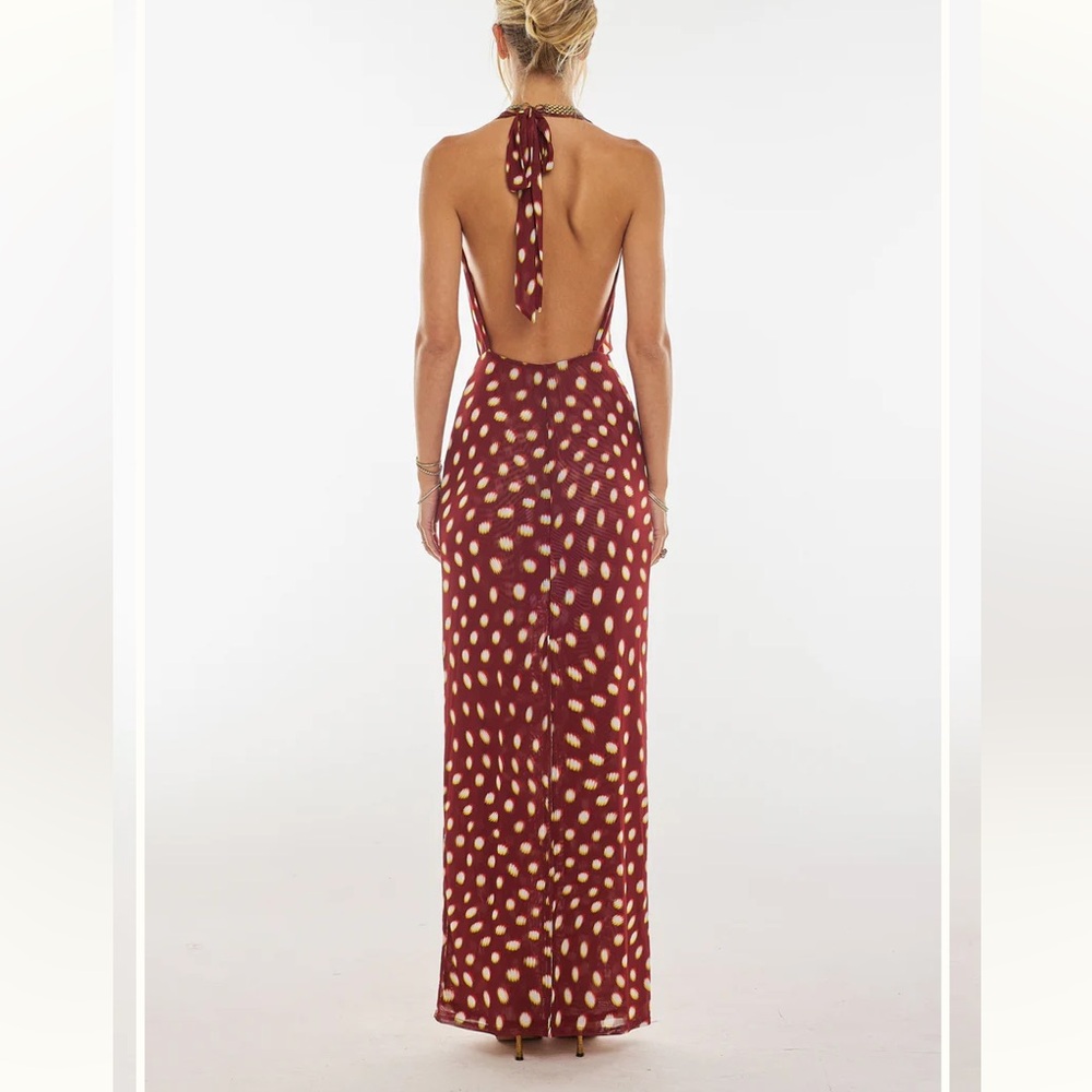 RESA Burgundy and Cream Spotted Halter Maxi Dress - Picture 5 of 6